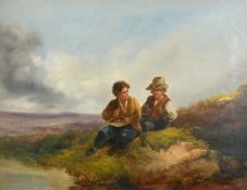 Attributed to John Barker (1811-1886) British, 'Landscape with peasant boys', two boys sitting on