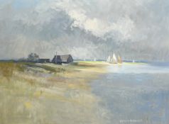 Norman Batershill, (20th Century) British, 'Sails and rain, Dorset', oil on board, signed, Mall