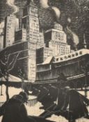 Claire Leighton (1898-1989) Snow shovelers, New York, black and white print, 8