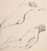 Circle of Samuel John Peploe, Study of a nude woman in two positions, pencil, 8.5