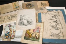 A large collection of 19th Century caricatures, sizes from 7.5