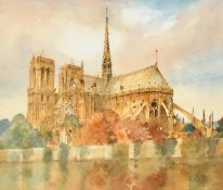 Alison Musker (20th Century), a view of Notre Dame, watercolour, signed, 12