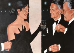 Alistair Little (b.1974), 'Swimming with sharks' a black tie evening, gentleman chatting to a lady