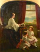 Thomas Brooks (1818-1891), an elegant lady and her daughters gathered in a drawing room with a