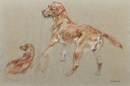 Mabel Gear (1898-1987), a pastel study of two dogs, signed, 12.5