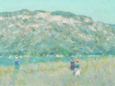Anders Gisson (1921-2003) American, 'Provence Landscape', three female figures in a landscape, oil