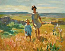 Dorothea Sharp (1873-1955) British, Two young figures in a flowering meadow, oil on board, Christies