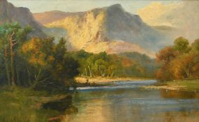 Frank Thomas Carter (1853-1934) British, a pair of scenes of river landscapes with mountains in