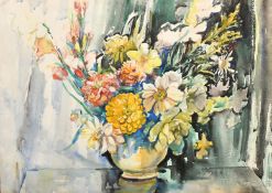 Attributed to Marcella Smith, A mixed still life of flowers in a vase, watercolour, signed, 20.5
