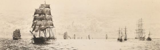 William Lionel Wyllie (1851-1931) British, timber ships, etching, signed in pencil, plate size 4.25