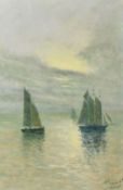 French School (20th Century) Sailing boats on calm waters, indistinctly signed and dated 1921, oil