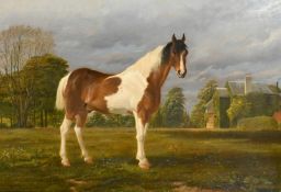 Thomas George Cooper (1836-1901) British, portrait of a horse standing before a country house, oil