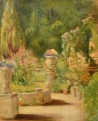 C.F. Arnold, 'Garden at Timber Hill, Caterham', oil on canvas, signed and dated 1949, inscribed on