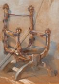 James Lobley (1829-1888), a study of a coronation chair, watercolour, signed with initials, 6.75