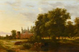 A.J. Stark (1831-1902) A view of Eton College with cattle by the river, oil on panel, signed and