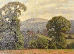 Modern British, Views of the South Downs, oils on paper, both inscribed, signed and dated '44 verso,