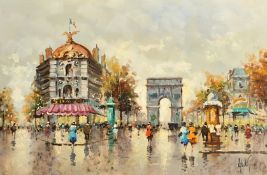 Antonio DeVity, (1901-1993) Italian, A street scene in Paris with figures, oil on canvas, signed,