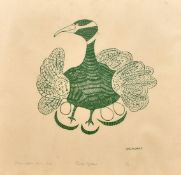 Agnes Nanogak (Inuit artist) 'Proud Mother', block print on paper, inscribed, signed, dated 1972 and