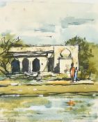 Harry Baines, 'Near Jaipur', watercolour and pen, signed, label verso, 6.25