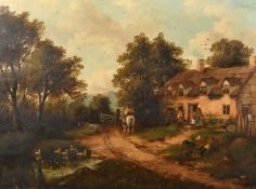 J.J. Hughes, (Late 19th Century) 'Cottage near Builth', a cottage scene with figures by the door,