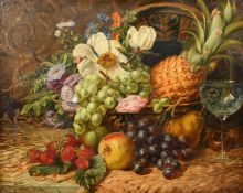 S. Thomas (19th Century) A still life of fruit and flowers and a wine glass, signed and with date,