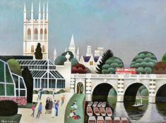 Alfred Daniels (b.1926) British, 'The restored Magdalen Tower, Oxford', oil on board, signed and