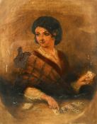 Follower of Charles Baxter, A seated lady holding playing cards with some laid out in front of