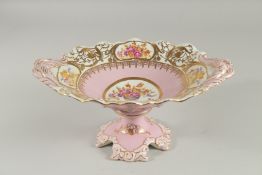 A SEVRES DESIGN PINK PORCELAIN FLORAL COMPORT. 14ins high.