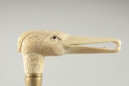 A WALKING STICK with carved bone handle. 