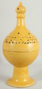 A CHINESE MING STYLE YELLOW GLAZE PORCELAIN INCENSE BURNER, with incised foliate decoration, the