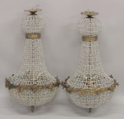 A GOOD PAIR OF BEADED BAG CHANDELIERS. 30ins high.