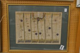 John Ogilby, part hand coloured strip map of London to Winchester.