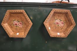 A pair of hexagonal shaped floral decorated Toleware dishes.
