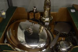 A silver backed hand mirror and various plated items.