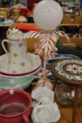Decorative lamp, jug and bowl and other decorative items.