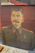 Russian School, bust length portrait of Stalin, oil on canvas, unframed.
