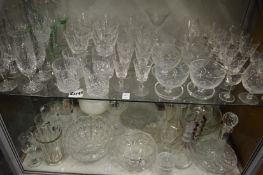 A large quantity of glassware to include decanters, bowls etc.
