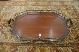 A good mahogany twin handled tray with plated mounts.