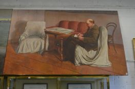 Russian School, Lenin seated in an armchair by a table writing a letter, large oil on canvas,