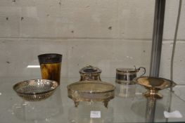 Small silver items to include a butter dish, string tidy etc.