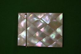 A Victorian mother of pearl calling card case (af).