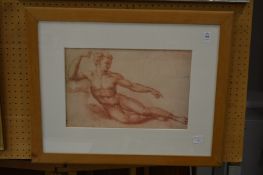 Classical male reclining nude, print.