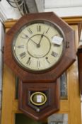 A mahogany cased drop dial wall clock.