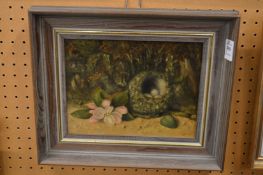 In the Manner of Claire, Birds nest with eggs, oil on canvas.