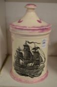 A large Sunderland lustreware biscuit jar and cover.
