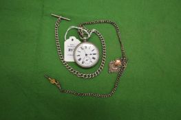 A plated pocket watch with two Albert chains.