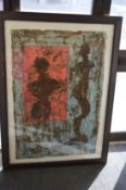 Abstract figure studies, a large oil on paper, signed.