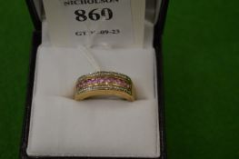 A 9ct gold and gem set ring, size L.