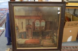 Classical interior scene, colour print.