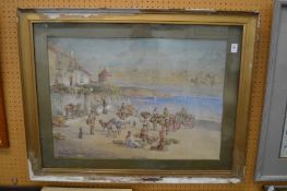 Pablo Martinado, Busy Mediterranean quayside, watercolour.